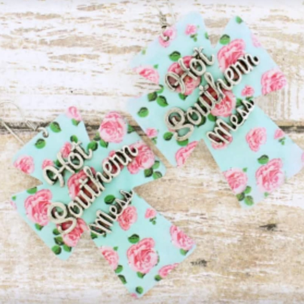 "Hot Southern Mess" Cross Earrings